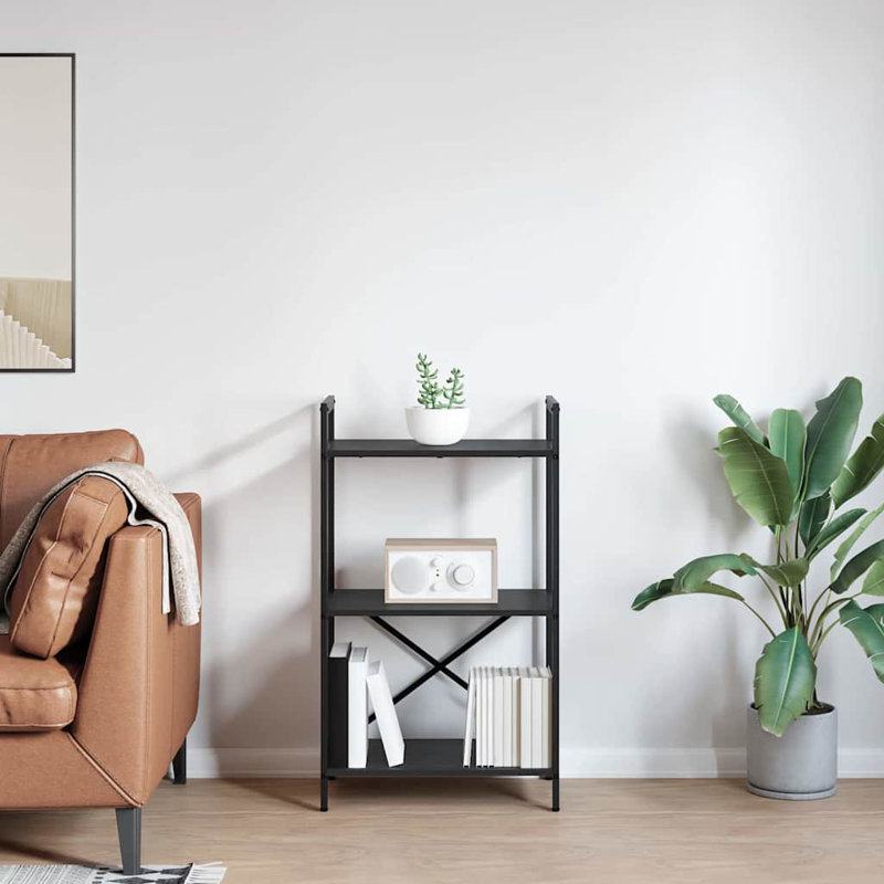 96cm H x 56cm W Steel Etagere Bookcase, Black Oak