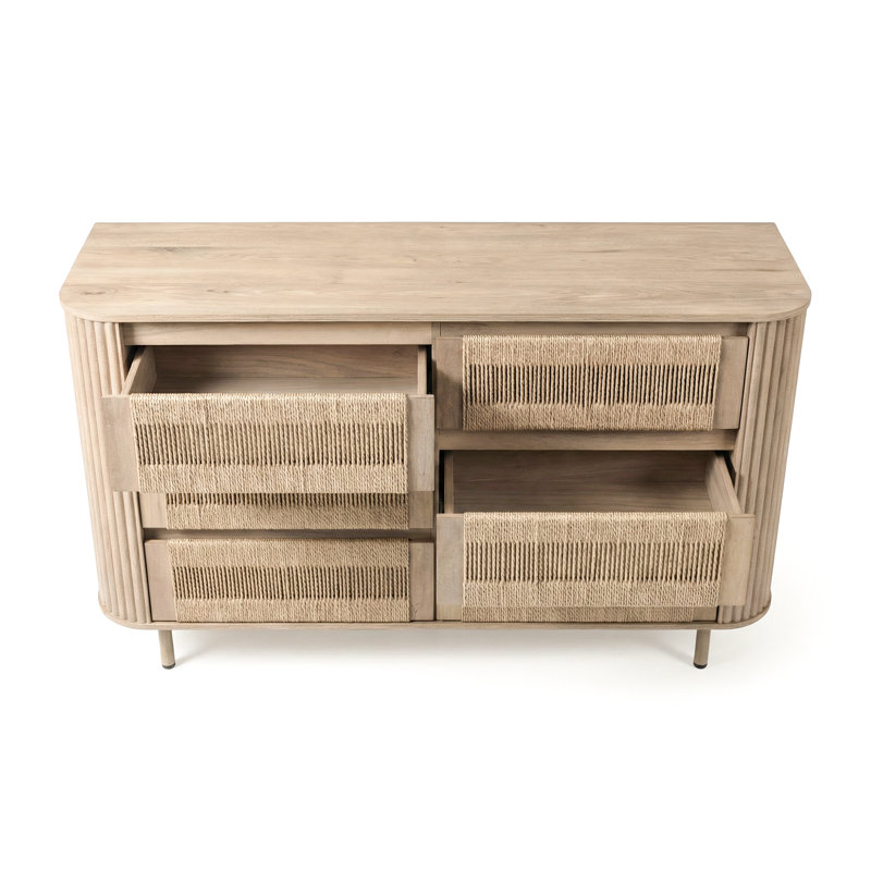 Cord Cabinet Dresser with 6 Storage Drawers for Living Room, or Entryway, Natural