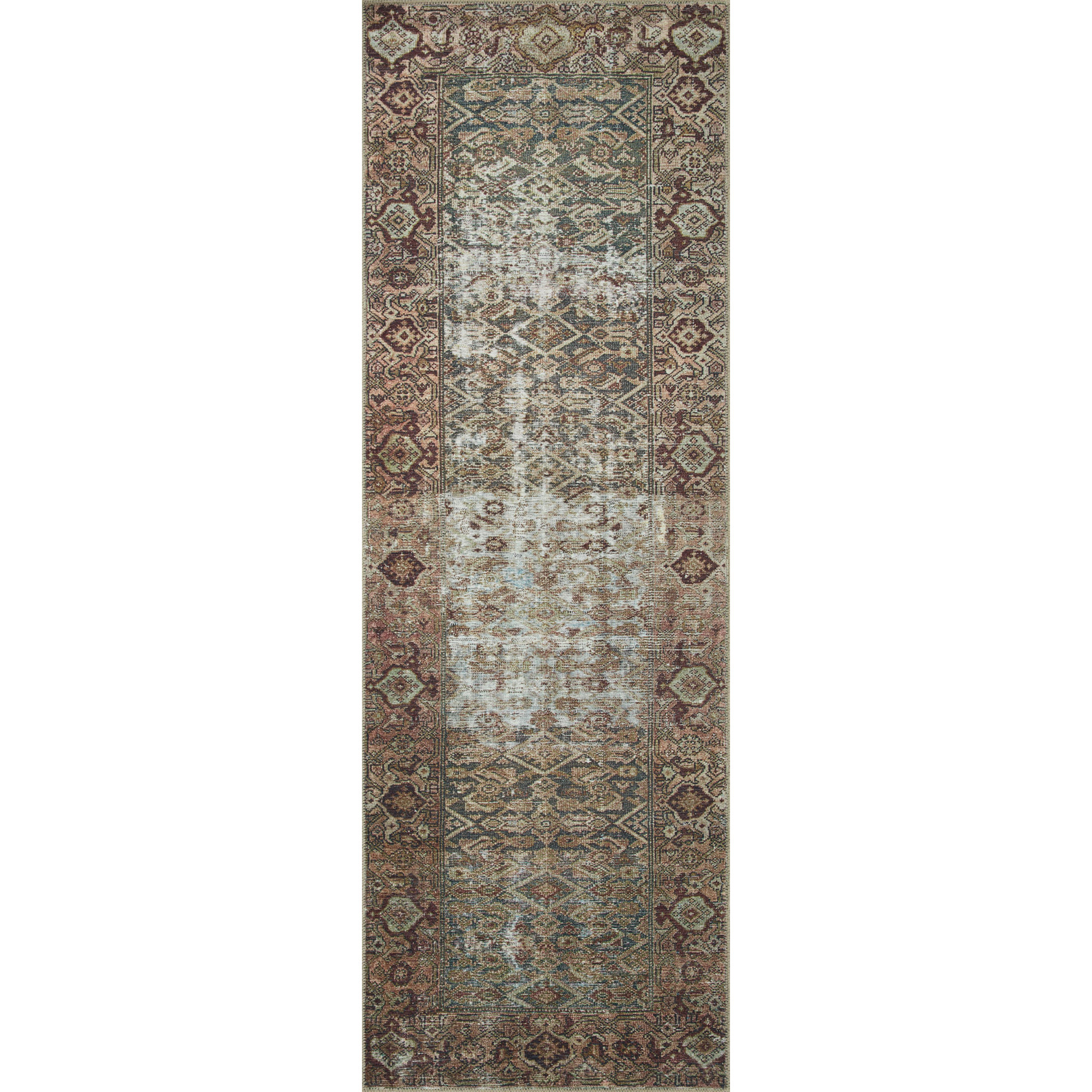 Georgie Oriental Moss/Salmon Area Rug, Runner 2' x 5'