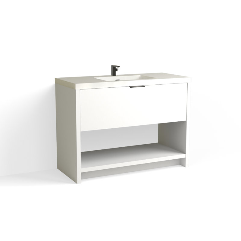 Vista 48" W Freestanding Single Bathroom Vanity, White Nanomatte/Matte Black, White Gloss, Single-Hole