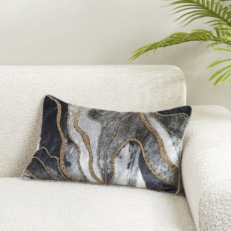 Housse de coussin luxueuse en velours brodé, H 20 po x l 12 po, Forme rectangulaire, Sans insert de coussin