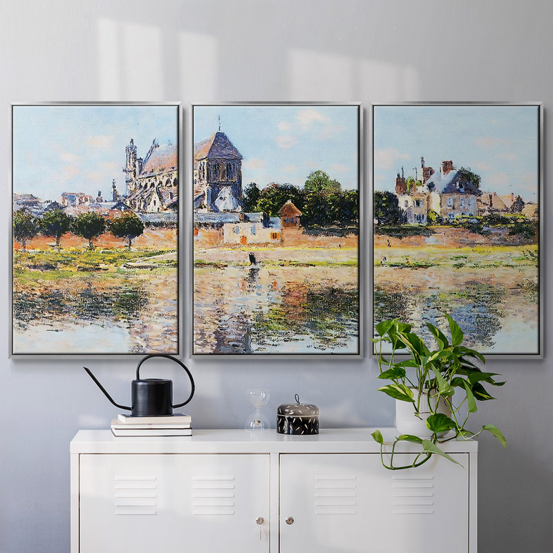 Vue de l'église à Vernon, 3 pièces, H 24 po x l 48 po x P 2 po, Argent
