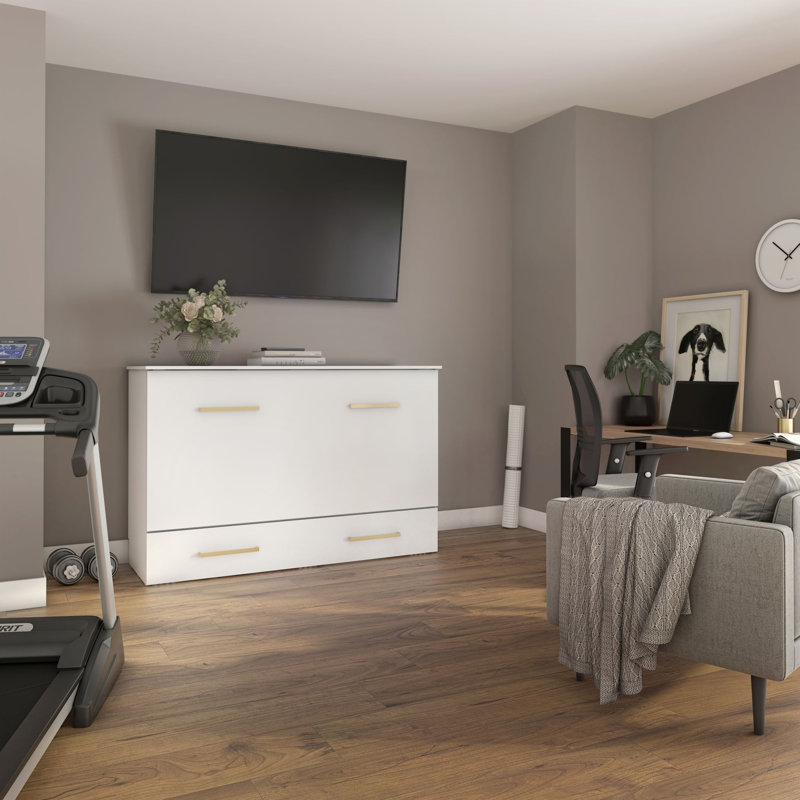 Lit cabinet TRIADE – design escamotable gain de place avec lit queen et matelas inclus – choix de finis, Blanc