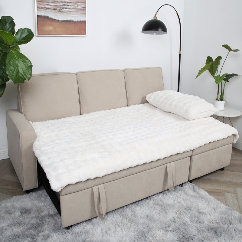 Razzak 3 Seater Linen Sofa Bed, Beige