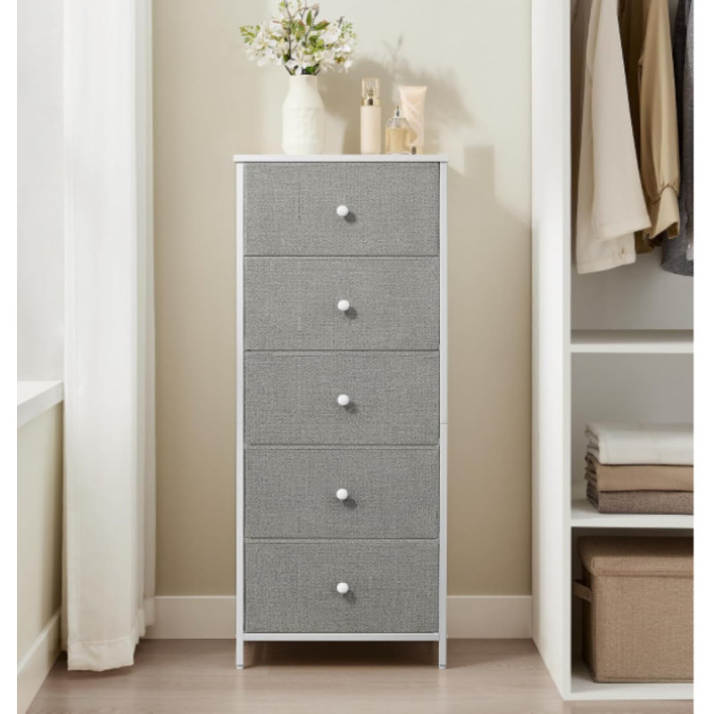 Rosellina 45 cm W Chest of 5 Drawers, White/Grey