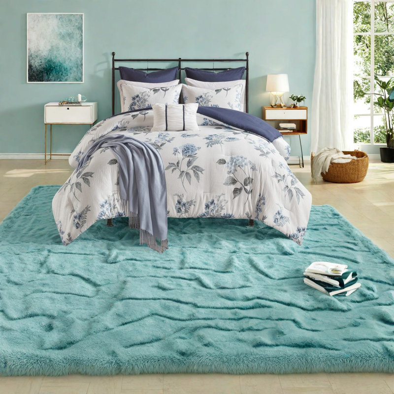Ensemble de literie 7 pièces Farmers Seersucker, microfibre bleue, décoration intérieure douillette