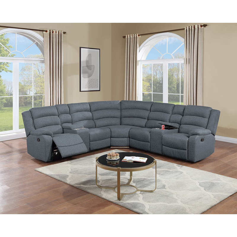 3-Piece Reclining Sectional Set, Gray Fabric