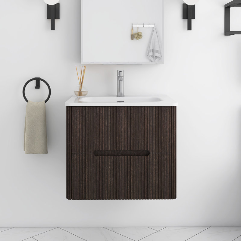 24'' Wall-Mounted Single Bathroom Vanity With Integrated Ceramic Top, Dark Brown