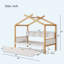 Lit simple blanc avec lit gigogne et bibliothèque, structure en bois massif-119371858