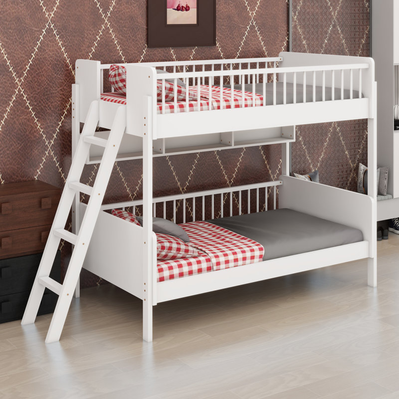 Lit superposé en bois avec tablettes de rangement, Blanc