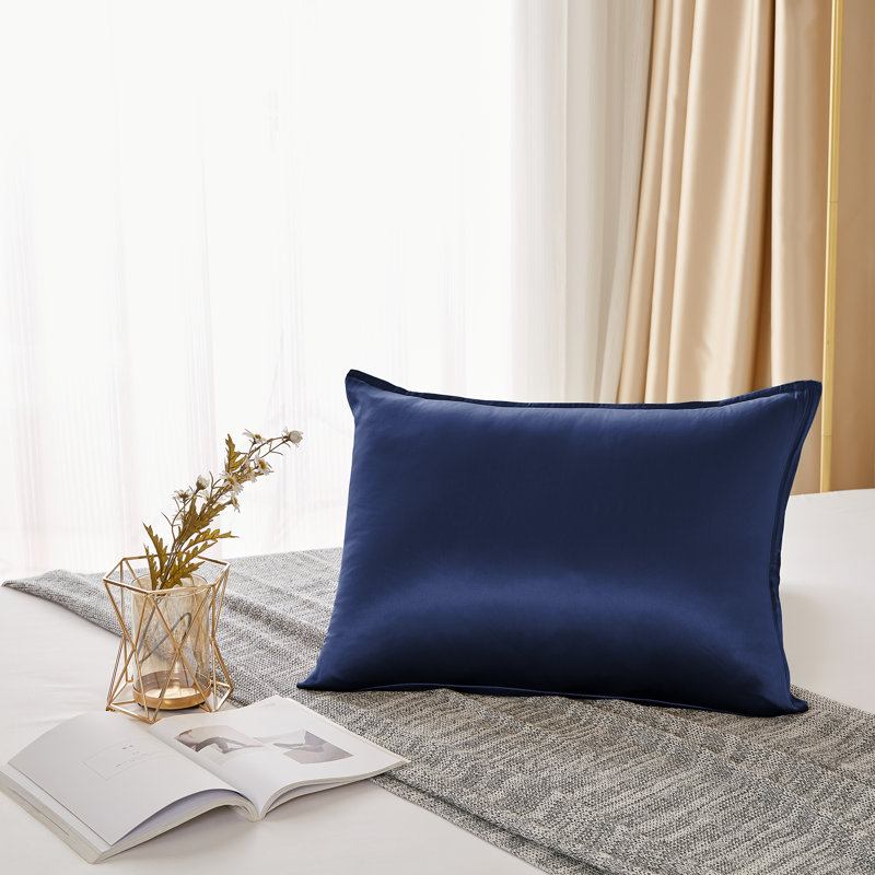Taie d'oreiller unie en soie véritable, Bleu marine