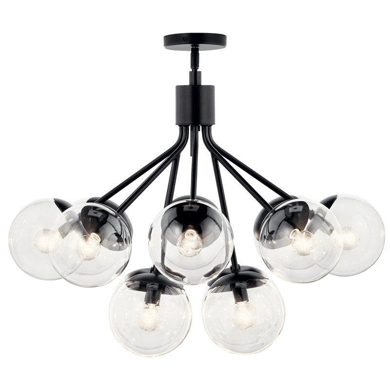 Lustre globe en acier à intensité variable , Noir satiné, H 22,25 po x l 30 po x P 30 po, 12