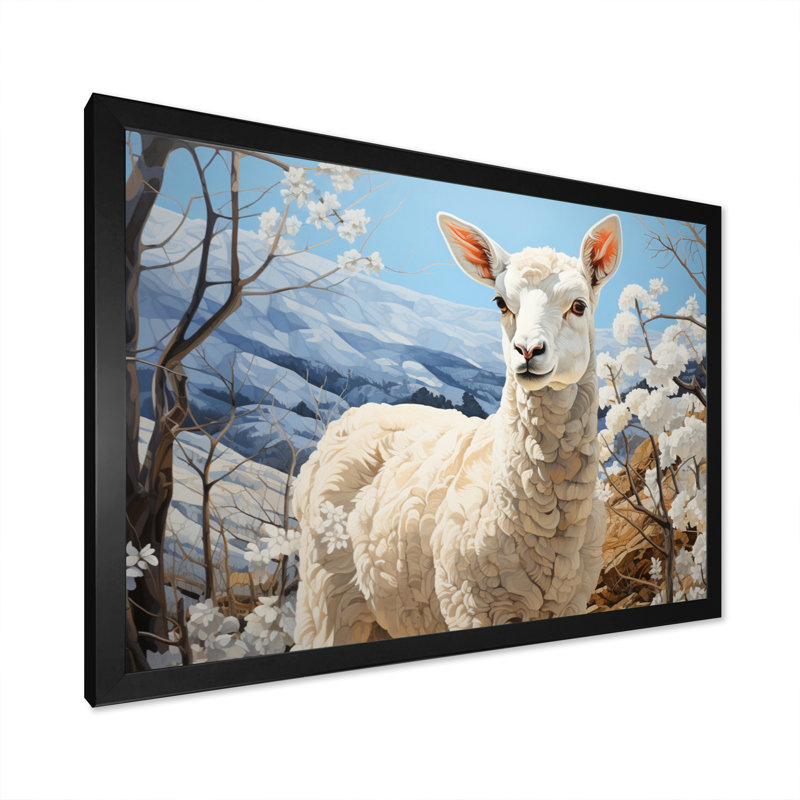 Alpaca Blue Landscape II - reproduction sur toile, H 24 po x l 32 po x P 1 po, Cadre photo noir