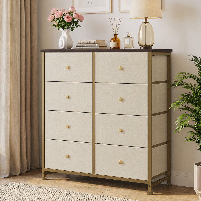 Commode de chambre à coucher avec commode haute 8 tiroirs, Khaki