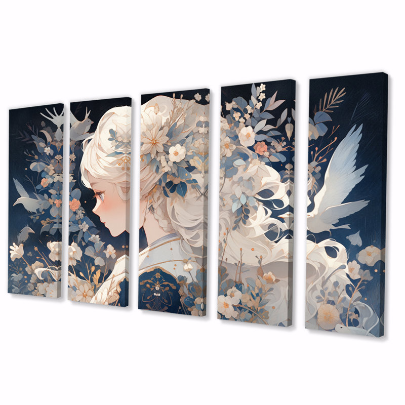 Personnage d'anime blond - Art mural sur toile, 5 panneaux égaux