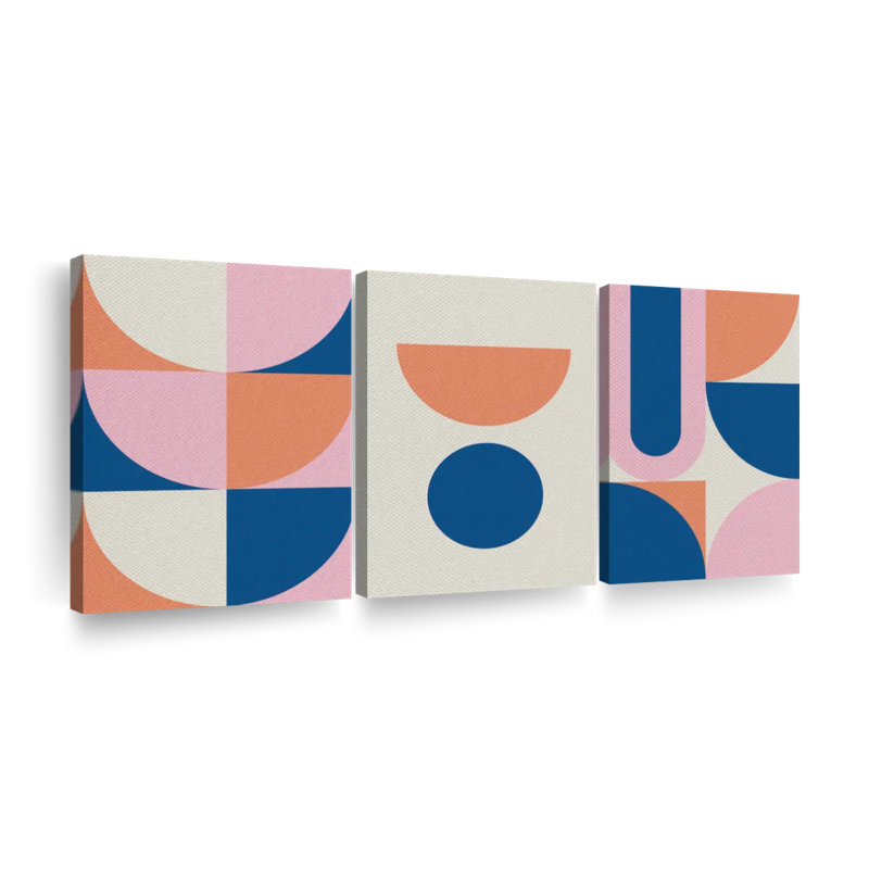 Retro Geometric Abstract VIII Multi Piece Canvas Print, 30" H x 62" W x 1.25" D