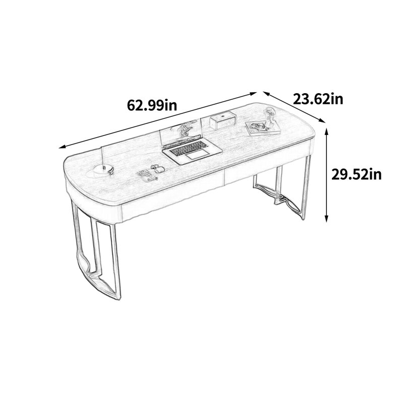 Minimalist and sophisticated desk, 29.52" H x 62.99" W x 23.62" D