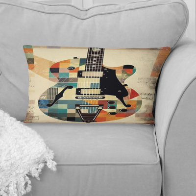 Cubism Guitar - Music Printed Throw Pillow
