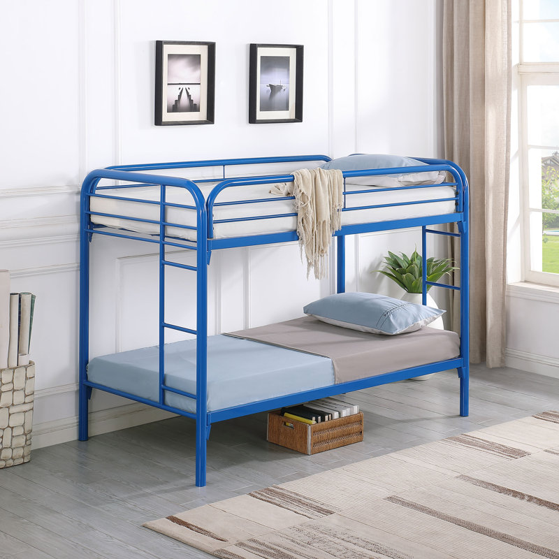 Lit plateforme superposé Armrong, Bleu, Simple sur simple