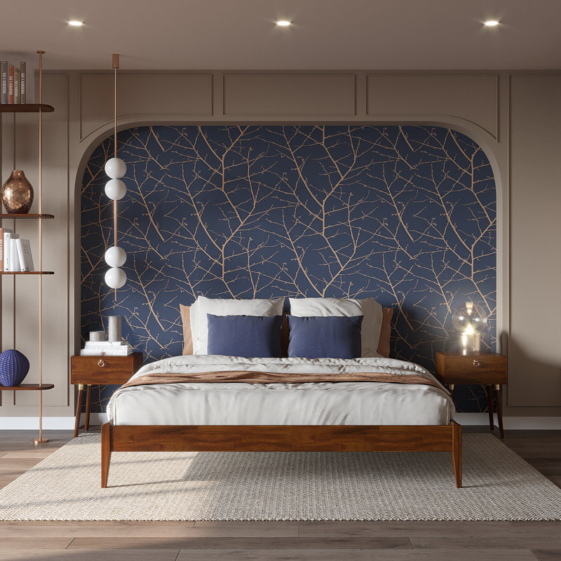 Finney Solid Wood Platform Bed without Headboard, Mid-Century Modern Bed Frame, King, Dark Chocolate