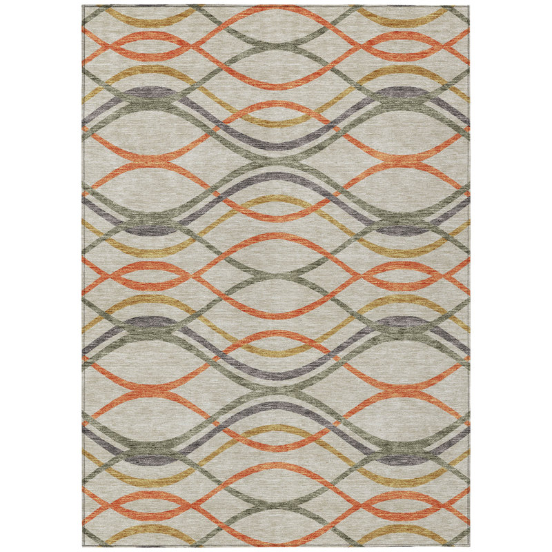 3' X 5' Ivory Abstract Washable Indoor Outdoor Area Rug