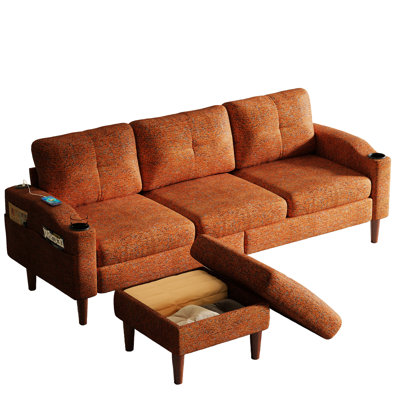 Orange à 3 places avec rangement convertible pour les petits espaces et le bureau Design contemporain, assise confortable, sièges de port, tissu moderne, charge