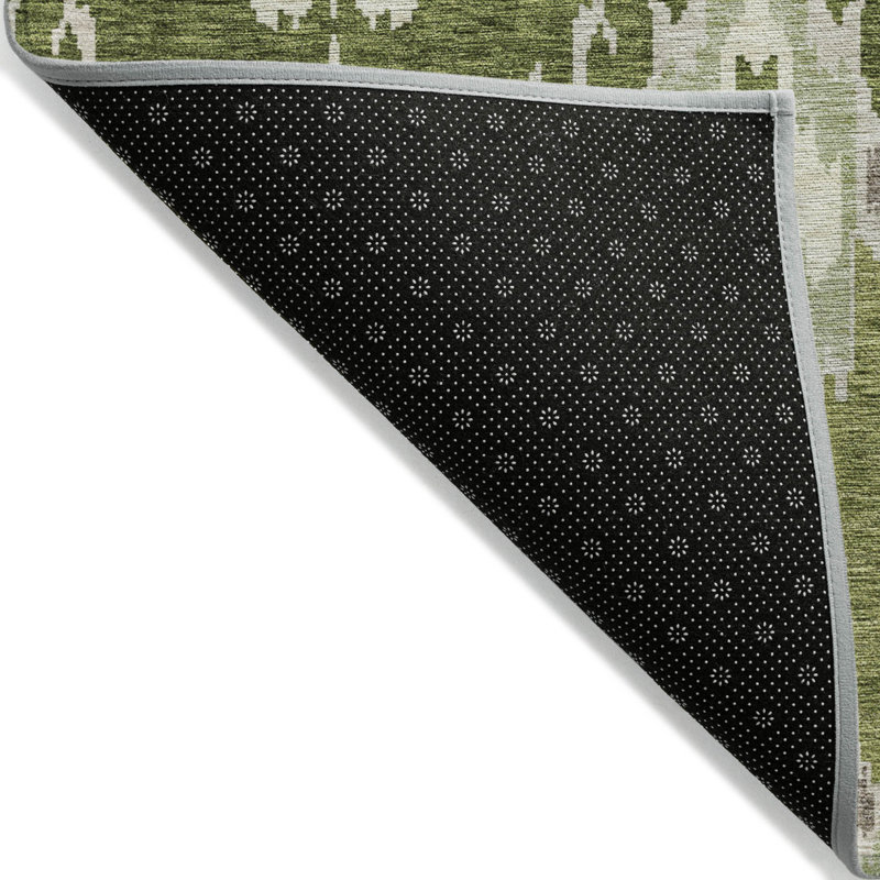 Tapis d'intérieur / extérieur lavable en ikat vert olive et artichaut 5 pi x 8 pi HomeRoots