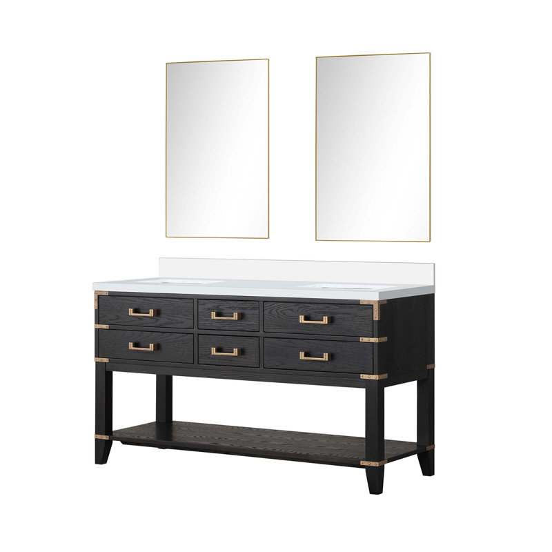 Double Bath Vanity With Mirrors And Open Shelf