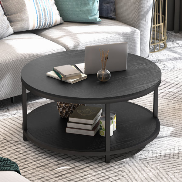 Round Coffee Table for Living Room with 2-Tier Storage Shelf Ebern Designs Color: Beige