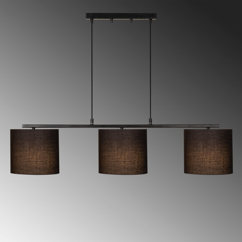 Lustre moderne noir, hauteur réglable, 47,2 po x 7,9 po | Corps en métal avec capuchon en tissu, 3 x douilles E27 de 40 W maximum | Design scandinave, couleur unie élégante pour l'éclairage du salon et de la salle à manger