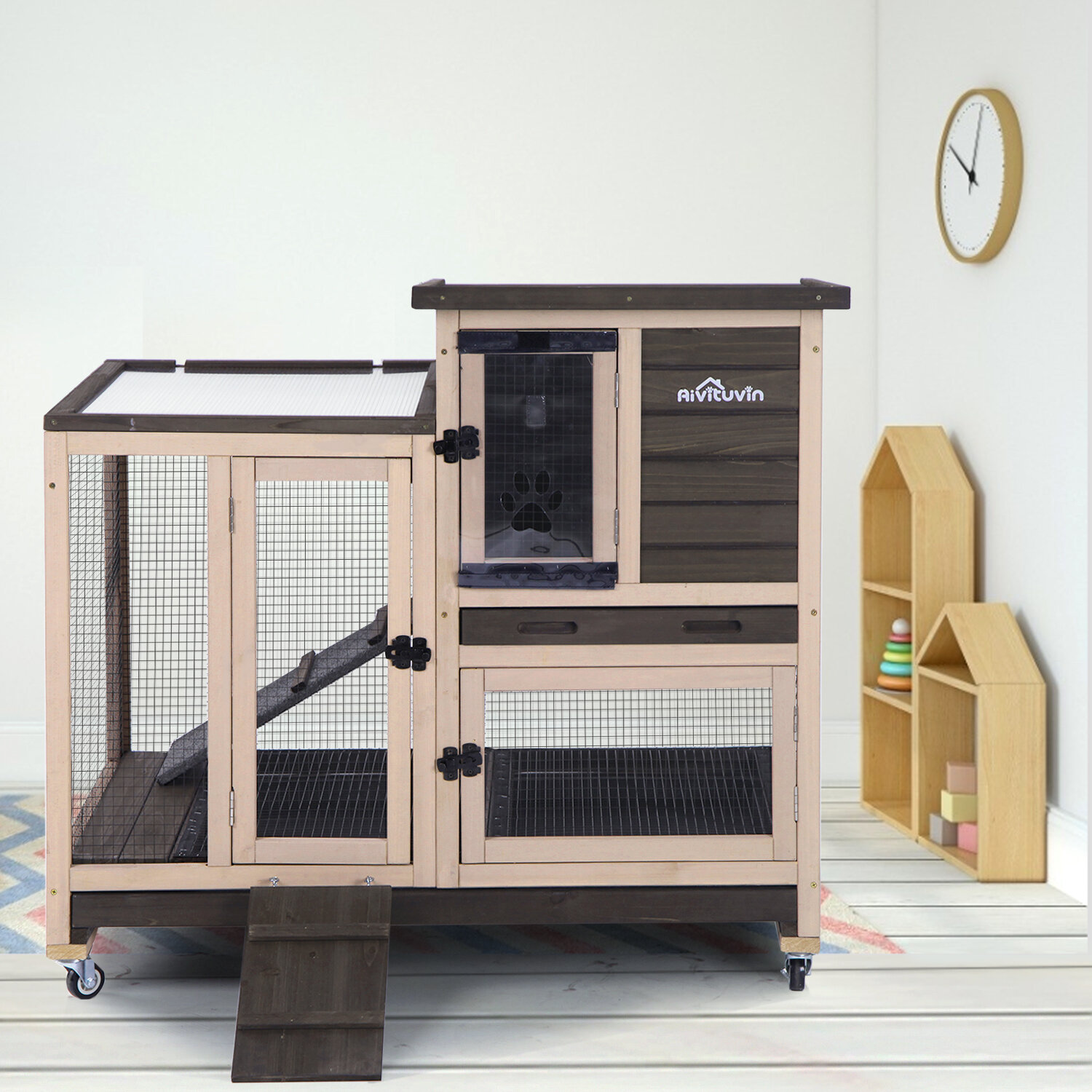 Aivituvin 39-in Indoor & Outdoor Wheeled Rabbit & Guinea Pig Hutch