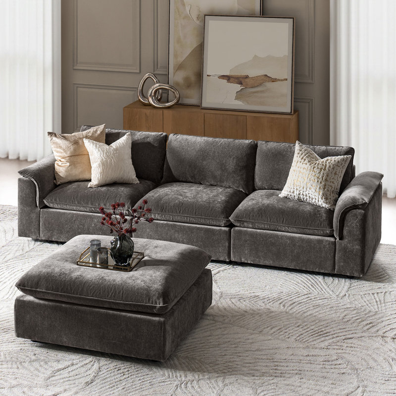 Cioffi Oversized L Shaped Modular Cloud Sectional Sofa with Removable Cushion Cover, Gray, 34.5" H x 122" W x 73" D, 3