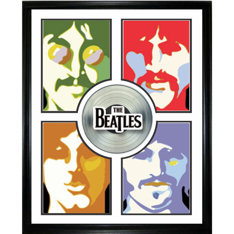 Beatles, collage d'art pop encadré avec platine LP