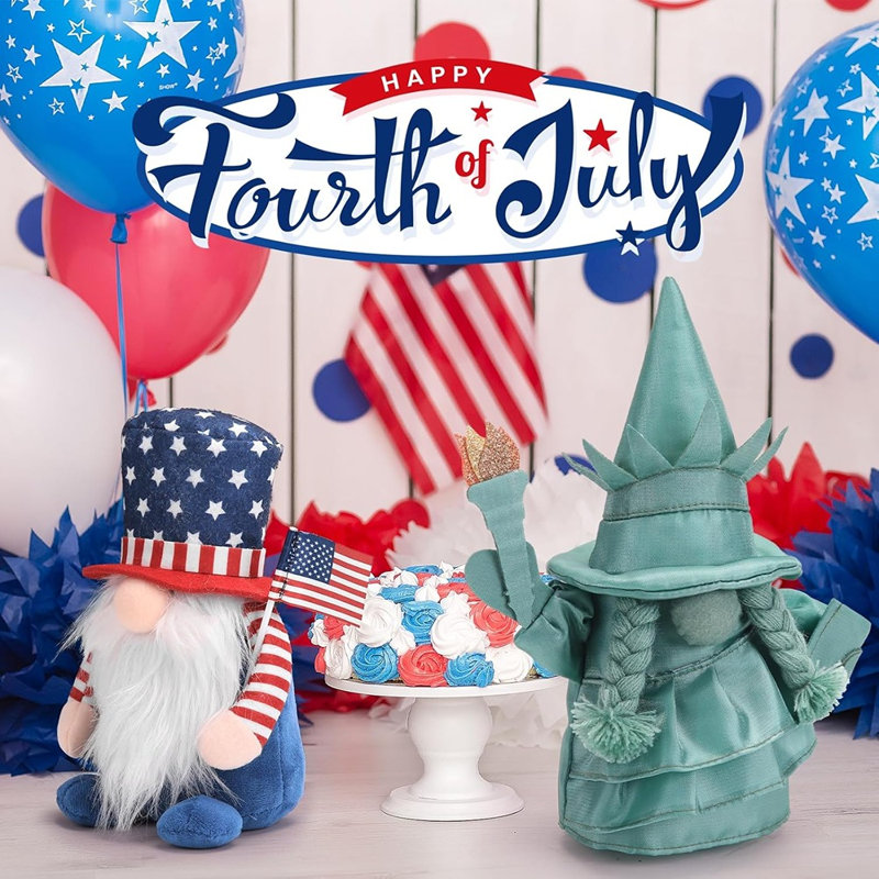 4 juillet décorations de gnomes patriotiques, 2 pièces de gnomes suédois faits à la main en peluche Statue de Liberty Doll, ornements de table pour le 250e anniversaire