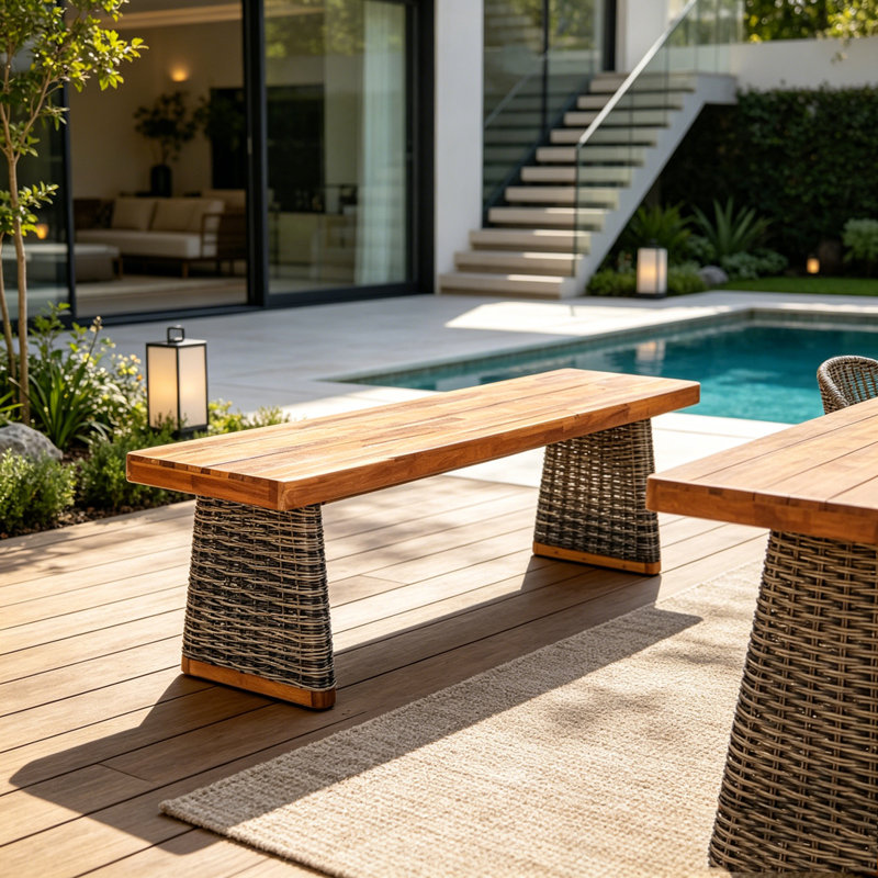 Patio Wood Bench, Grey,Teak