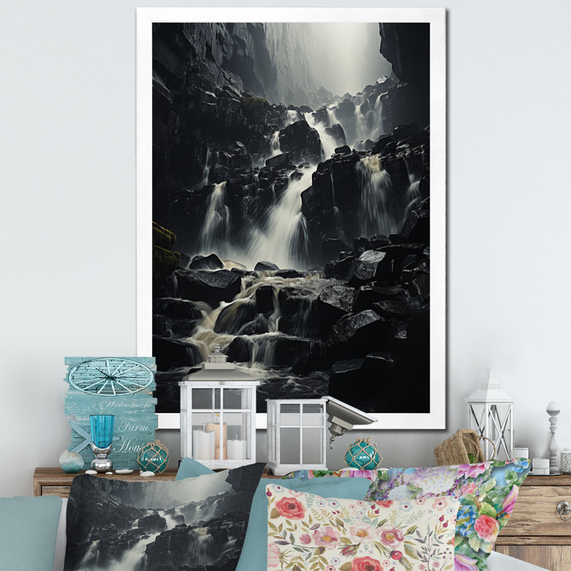 «Waterfall Ephemeral Cascade I», reproduction d'art sur toile, H 20 po x l 12 po x P 1 po, Cadre simple blanc