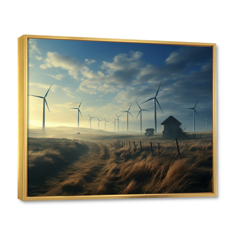 Wind Turbines Abstract Energies, reproduction d'art sur toile, H 12 po x l 20 po, Cadre flottant doré