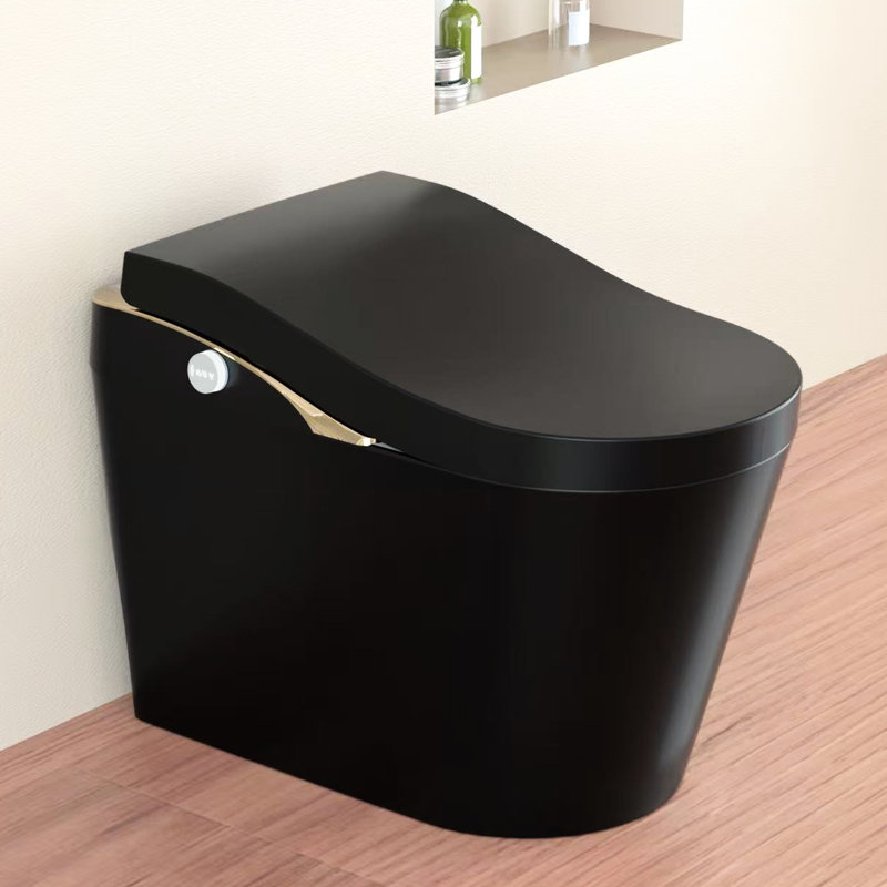 Smart Toilet With Bidet, Auto Flush, Open/Close, Heated Seat, Warm Water And Dry, Foam - Black, Contemporary Appearance, Porcelain Material, 17.5 Inches Comfortable Height, Siphonic Jet Flushing