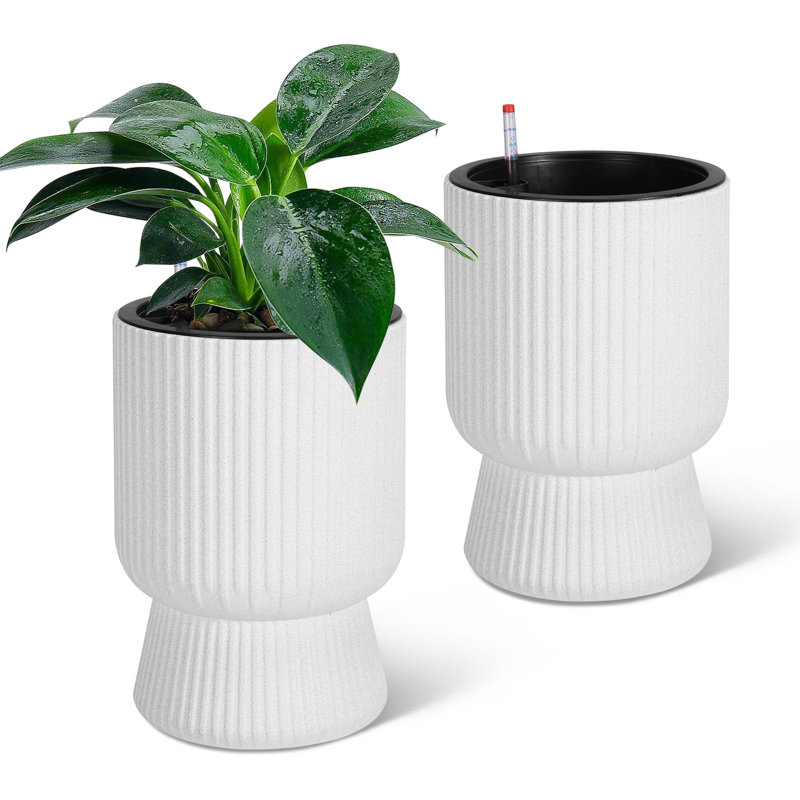 Ensemble de 2 pots à fleurs de 14 pouces, ensemble de 2 pots à arrosage avec trous de drainage, pots à fleurs hauts pour plantes d'intérieur, pots à fleurs avec moniteur de niveau d'eau, pour patio, porche, salon, bureau à domicile