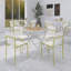 Ensemble de salle à manger 5 pièces intérieur / extérieur, 4 chaises d'appoint avec siège en PP imperméable et pieds robustes en métal, table carrée moderne pliante en PP avec pieds en métal-895616623