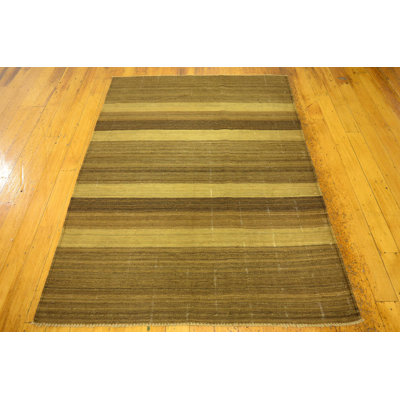 Tapis de la zone en laine brun/vert 4 pi 1 po x 5 pi 8 po one-of-kind à la main noué la Warminster