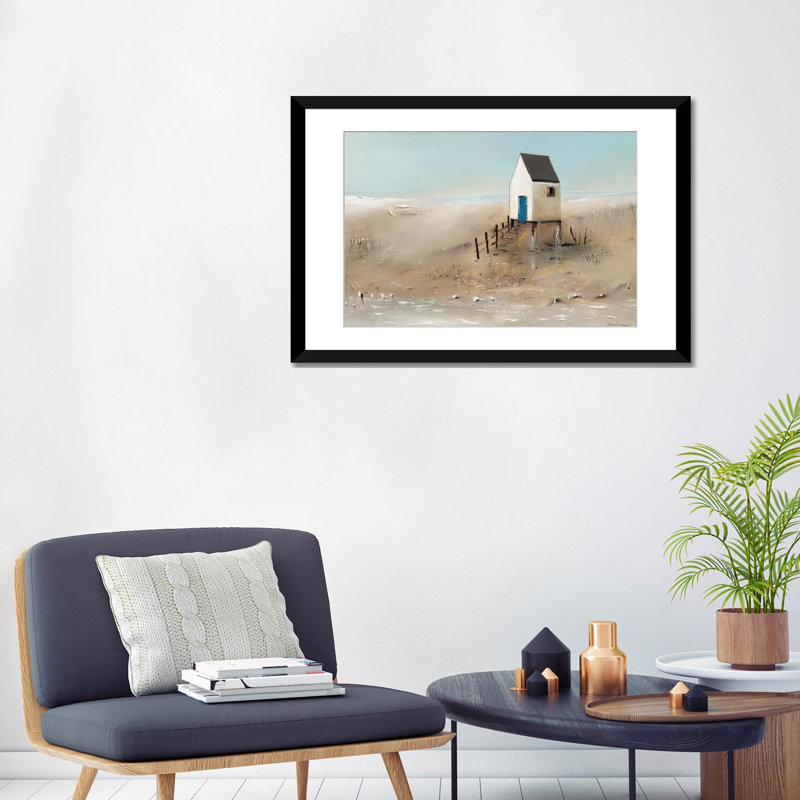 «Beach Cabins II» par Jean Jauneau - impression sur toile tendue, H 16 po x l 24 po x P 1 po, Papier d'art encadré noir