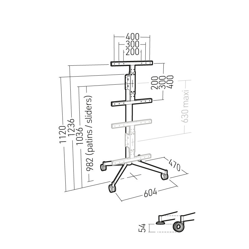 Universal TV Stand -  Wood/Oak, Black, 122.60cm H x 60.10cm W x 47cm D