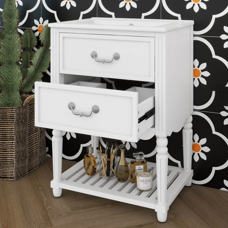 Meuble-lavabo de 24 po avec lavabo en céramique, armoire de rangement moderne avec deux tiroirs et une tablette ouverte