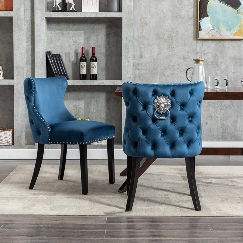 Sanora Modern Upholstered Dining Chairs Accent Chair wirh Wood Frame, Blue