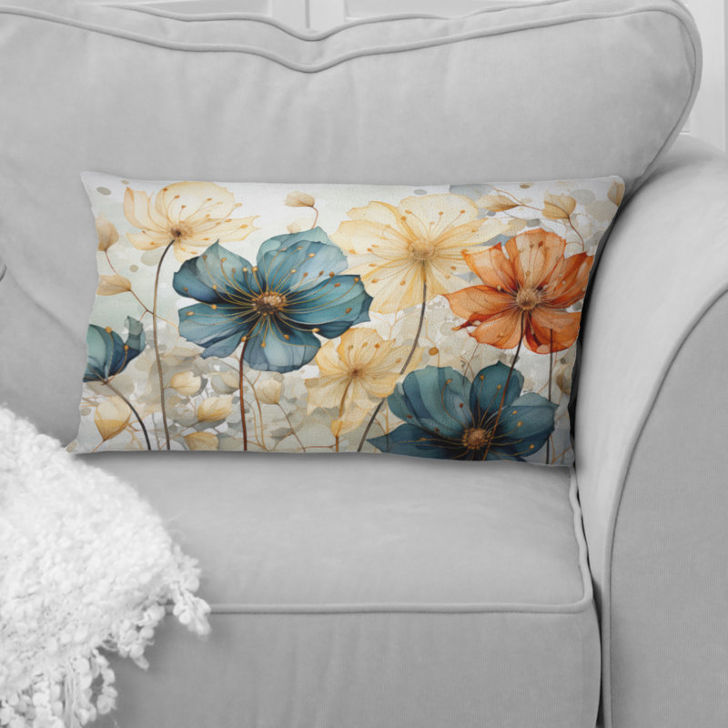 Coussin à motif de pétales orange sarcelle I - Abstract Botanicals, 12" x 20", Rectangulaire