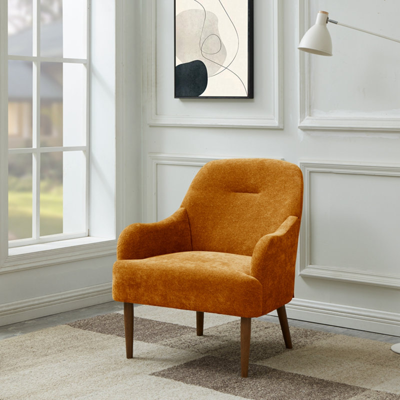Fauteuil en chenille avec pieds en bois, Orange
