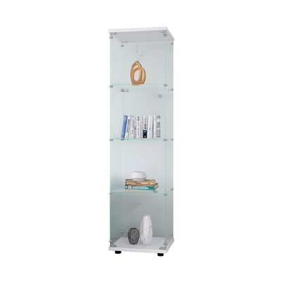 Glass Display Cabinet  Shelves With Door, Floor Standing Curio Bookshelf   Bedroom Office,