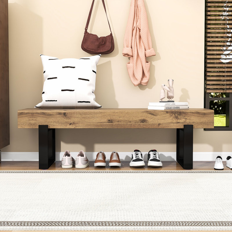 Banc de hall d'entrée moderne en bois avec pieds en métal, sièges de chambre à coucher, Naturel
