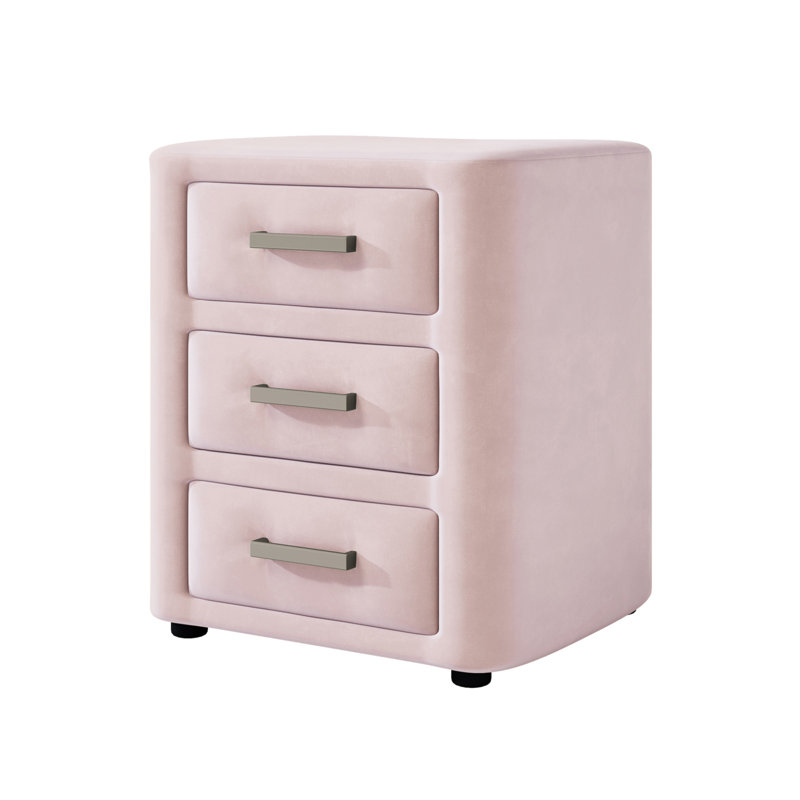 Table de chevet en velours avec 3 tiroirs, table de chevet pour la chambre à coucher, tables de bout pour le salon, Rose